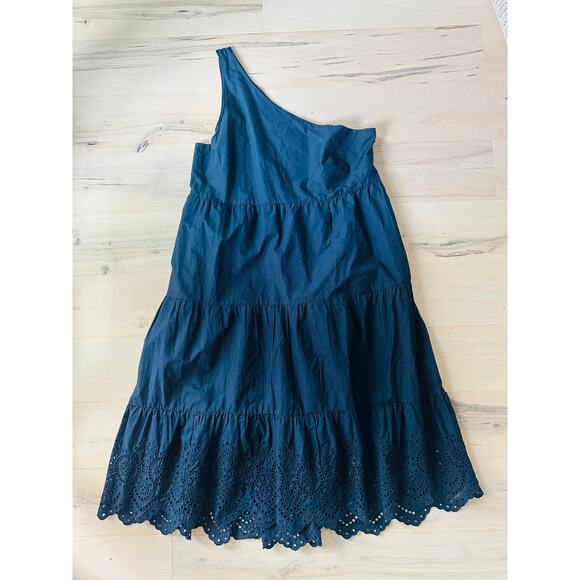 GAP Womens Dress One Shoulder Navy Eyelet Trim Summer Size 20 Knee Length NEW - Picture 5 of 6